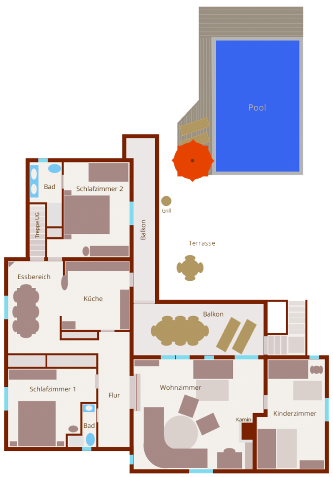 Floor plan / Villa Fleurie & Pool / Saint Siffret / Uzes / Provence